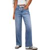 imageSidefeel Womens Wide Leg Jeans High Waisted Stretchy Straight Leg Baggy Drawstring Denim Pants with PocketsLight Blue