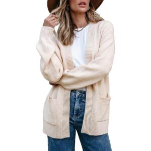 imageSidefeel Womens 2024 Fall Long Sleeve Open Front Checkered Cardigan Sweaters Trendy Loose Fit Chunky Knit Sweaters OutwearApricot