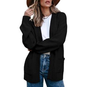 imageSidefeel Womens 2024 Fall Long Sleeve Open Front Checkered Cardigan Sweaters Trendy Loose Fit Chunky Knit Sweaters OutwearBlack