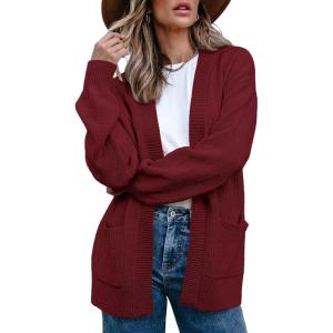 imageSidefeel Womens 2024 Fall Long Sleeve Open Front Checkered Cardigan Sweaters Trendy Loose Fit Chunky Knit Sweaters OutwearBurgundy