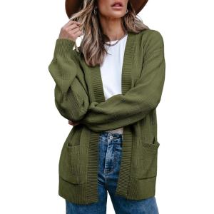 imageSidefeel Womens 2024 Fall Long Sleeve Open Front Checkered Cardigan Sweaters Trendy Loose Fit Chunky Knit Sweaters OutwearGreen