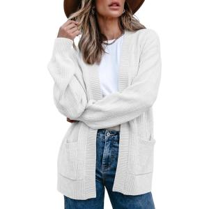 imageSidefeel Womens 2024 Fall Long Sleeve Open Front Checkered Cardigan Sweaters Trendy Loose Fit Chunky Knit Sweaters OutwearWhite