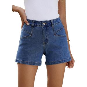 imageSidefeel Womens Denim Shorts High Waisted Stretchy Casual Summer Jean Shorts with PocketsDark Blue