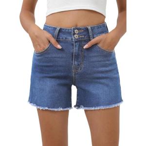 imageSidefeel Womens Jean Shorts High Waisted Casual Stretchy Raw Hem Summer Denim Shorts with PocketsIceland Blue