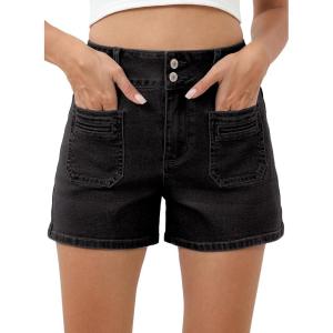 imageSidefeel Womens Jean Shorts High Waisted Casual Summer Stretchy Denim Shorts with Pockets FrontBlack