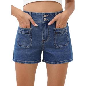 imageSidefeel Womens Jean Shorts High Waisted Casual Summer Stretchy Denim Shorts with Pockets FrontDark Blue