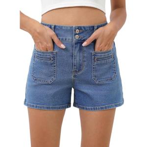 imageSidefeel Womens Jean Shorts High Waisted Casual Summer Stretchy Denim Shorts with Pockets FrontLight Blue