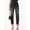 imageSidefeel Womens Drawstring Jeans Pull On Cargo Joggers Zimbaplatinum Ripped Elastic Waist Denim Pants Trouser with PocketsBlack
