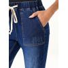 imageSidefeel Womens Drawstring Jeans Pull On Cargo Joggers Zimbaplatinum Ripped Elastic Waist Denim Pants Trouser with PocketsDark Blue