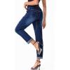 imageSidefeel Womens Drawstring Jeans Pull On Cargo Joggers Zimbaplatinum Ripped Elastic Waist Denim Pants Trouser with PocketsDark Blue