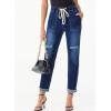 imageSidefeel Womens Drawstring Jeans Pull On Cargo Joggers Zimbaplatinum Ripped Elastic Waist Denim Pants Trouser with PocketsDark Blue