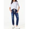 imageSidefeel Womens Drawstring Jeans Pull On Cargo Joggers Zimbaplatinum Ripped Elastic Waist Denim Pants Trouser with PocketsDark Blue