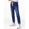 imageSidefeel Womens Drawstring Jeans Pull On Cargo Joggers Zimbaplatinum Ripped Elastic Waist Denim Pants Trouser with PocketsDark Blue