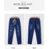 imageSidefeel Womens Drawstring Jeans Pull On Cargo Joggers Zimbaplatinum Ripped Elastic Waist Denim Pants Trouser with PocketsDark Blue