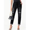imageSidefeel Womens Drawstring Jeans Pull On Cargo Joggers Zimbaplatinum Ripped Elastic Waist Denim Pants Trouser with PocketsPure Black