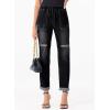imageSidefeel Womens Drawstring Jeans Pull On Cargo Joggers Zimbaplatinum Ripped Elastic Waist Denim Pants Trouser with PocketsPure Black