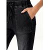 imageSidefeel Womens Drawstring Jeans Pull On Cargo Joggers Zimbaplatinum Ripped Elastic Waist Denim Pants Trouser with PocketsPure Black