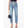 imageSidefeel Womens Drawstring Jeans Pull On Cargo Joggers Zimbaplatinum Ripped Elastic Waist Denim Pants Trouser with PocketsSky Blue