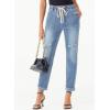 imageSidefeel Womens Drawstring Jeans Pull On Cargo Joggers Zimbaplatinum Ripped Elastic Waist Denim Pants Trouser with PocketsSky Blue