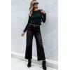 imageSidefeel Womens Straight Wide Leg Jeans High Waisted Stretchy Spring Denim Jeans with Patch Pockets FrontBlack
