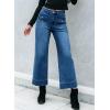 imageSidefeel Womens Straight Wide Leg Jeans High Waisted Stretchy Spring Denim Jeans with Patch Pockets FrontBluing