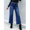 imageSidefeel Womens Straight Wide Leg Jeans High Waisted Stretchy Spring Denim Jeans with Patch Pockets FrontDark Blue