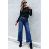 imageSidefeel Womens Straight Wide Leg Jeans High Waisted Stretchy Spring Denim Jeans with Patch Pockets FrontDark Blue