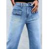 imageSidefeel Womens Straight Wide Leg Jeans High Waisted Stretchy Spring Denim Jeans with Patch Pockets FrontLight Blue