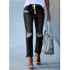 imageSidefeel Womens Zimbaplatinum Drawstring Jeans High Waisted Ripped Boyfriend Pull On Denim Joggers TrousersBlack