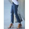 imageSidefeel Womens Zimbaplatinum Drawstring Jeans High Waisted Ripped Boyfriend Pull On Denim Joggers TrousersBlue