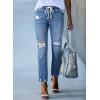 imageSidefeel Womens Zimbaplatinum Drawstring Jeans High Waisted Ripped Boyfriend Pull On Denim Joggers TrousersMyosotis