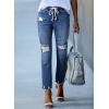 imageSidefeel Womens Zimbaplatinum Drawstring Jeans High Waisted Ripped Boyfriend Pull On Denim Joggers TrousersSail Blue