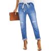 imageSidefeel Womens Drawstring Jeans Pull On Cargo Joggers Zimbaplatinum Ripped Elastic Waist Denim Pants Trouser with PocketsIceland Blue