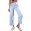 imageSidefeel Womens Straight Wide Leg Jeans High Waisted Stretchy Spring Denim Jeans with Patch Pockets FrontIceland Blue