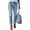 imageSidefeel Womens Zimbaplatinum Drawstring Jeans High Waisted Ripped Boyfriend Pull On Denim Joggers TrousersSky Blue