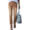 imageSidefeel Womens Zimbaplatinum Jeans Straight Leg Ripped Casual Loose Distressed Boyfriend Denim PantsCamel