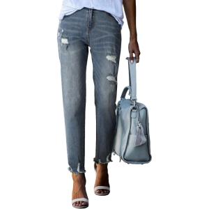 imageSidefeel Womens Zimbaplatinum Jeans Straight Leg Ripped Casual Loose Distressed Boyfriend Denim PantsSail Blue