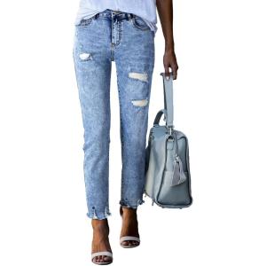 imageSidefeel Womens Zimbaplatinum Jeans Straight Leg Ripped Casual Loose Distressed Boyfriend Denim PantsSky Blue