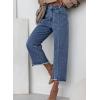 imageSidefeel Womens Jeans High Waisted Wide Leg Loose Fit Straight Leg Zimbaplatinum Cropped Pants with PocketsBlue