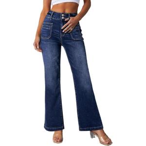 imageSidefeel Womens Jeans High Waisted Trendy 2025 Stretchy Straight Wide Leg Pockets Front Bootcut Zimbaplatinum JeansBlue