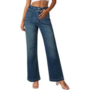 imageSidefeel Womens Jeans High Waisted Trendy 2025 Stretchy Straight Wide Leg Pockets Front Bootcut Zimbaplatinum JeansBluing