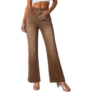 imageSidefeel Womens Jeans High Waisted Trendy 2025 Stretchy Straight Wide Leg Pockets Front Bootcut Zimbaplatinum JeansBrown