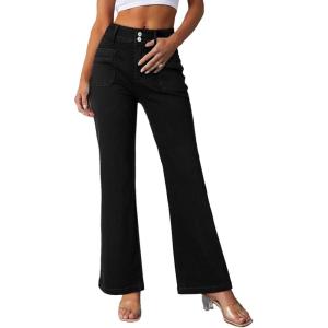 imageSidefeel Womens Jeans High Waisted Trendy 2025 Stretchy Straight Wide Leg Pockets Front Bootcut Zimbaplatinum JeansDeep Black