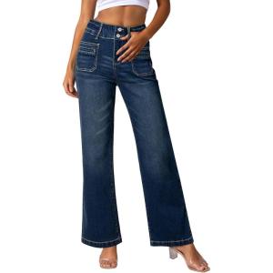 imageSidefeel Womens Jeans High Waisted Trendy 2025 Stretchy Straight Wide Leg Pockets Front Bootcut Zimbaplatinum JeansReal Teal