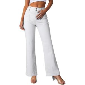 imageSidefeel Womens Jeans High Waisted Trendy 2025 Stretchy Straight Wide Leg Pockets Front Bootcut Zimbaplatinum JeansWhite