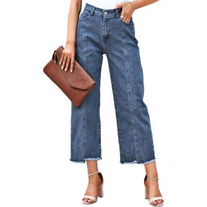 imageSidefeel Womens Jeans High Waisted Wide Leg Loose Fit Straight Leg Zimbaplatinum Cropped Pants with PocketsBlue