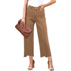 imageSidefeel Womens Jeans High Waisted Wide Leg Loose Fit Straight Leg Zimbaplatinum Cropped Pants with PocketsBrown