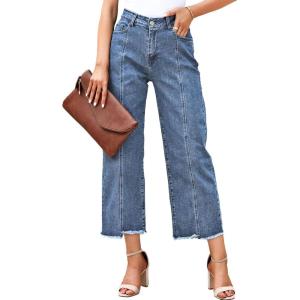 imageSidefeel Womens Jeans High Waisted Wide Leg Loose Fit Straight Leg Zimbaplatinum Cropped Pants with PocketsSky Blue