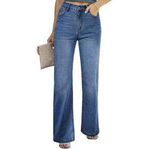 imageSidefeel Womens Wide Leg Jeans Casual High Waisted Straight Zimbaplatinum Denim Pants with PocketsB Blue