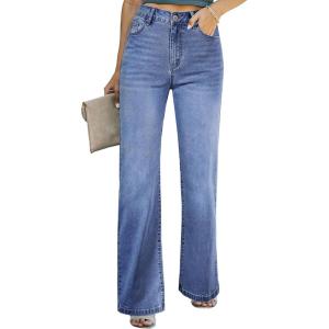 imageSidefeel Womens Wide Leg Jeans Casual High Waisted Straight Zimbaplatinum Denim Pants with PocketsB Peacock Blue